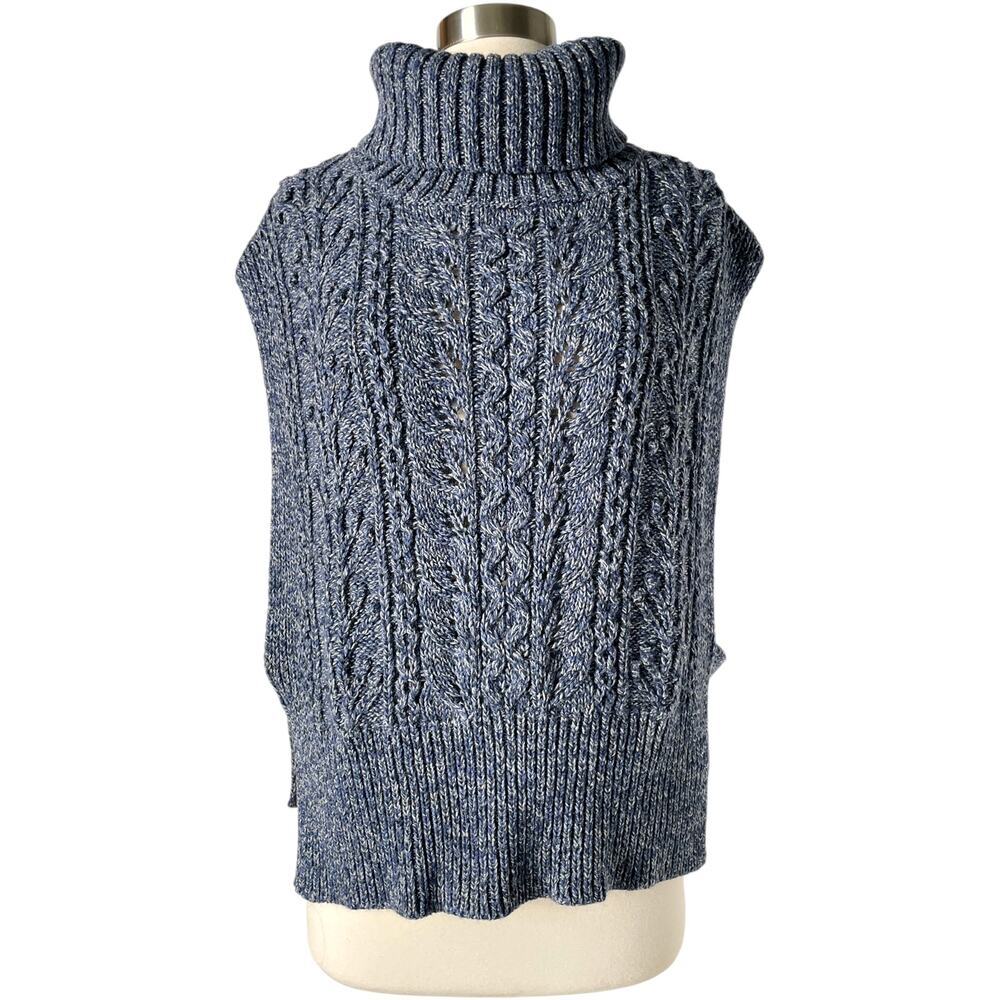 Veronica Beard Collina Sweater Vest Blue Cable Knit Wool Silk Turtleneck M/L - Picture 10 of 10